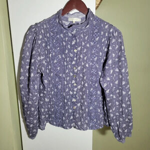 Love  shack fancy embroidered eyelet lace floral button blouse purple small